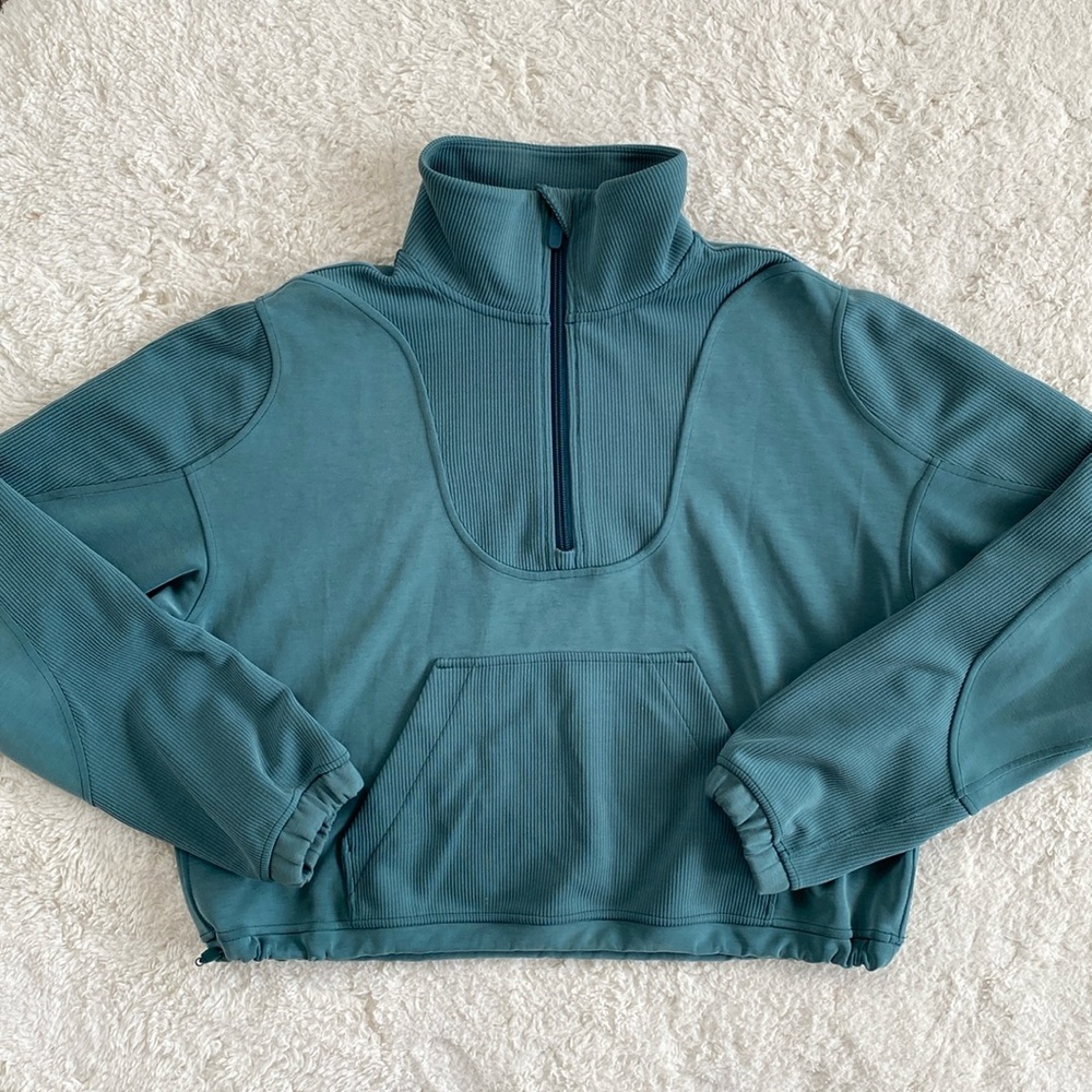 ❤️ Lululemon Brushed Softstreme Ribbed Half Zip Size 6 Green Jasper NWOT
